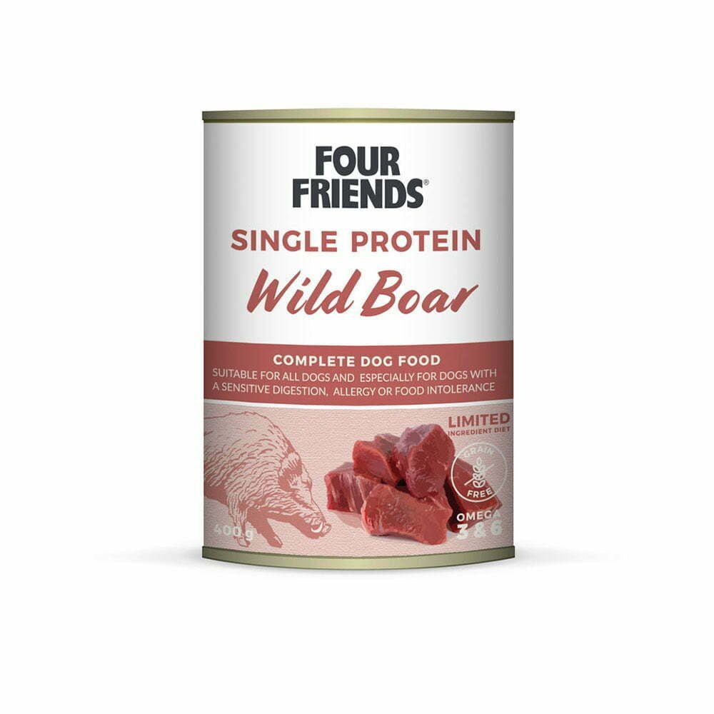 fourfriends-burkmat-single-protein-wildboar Four Friends Single Protein Wild Boar консервы для взрослых собак с мясом дикого кабана, 400 г — изображение 1