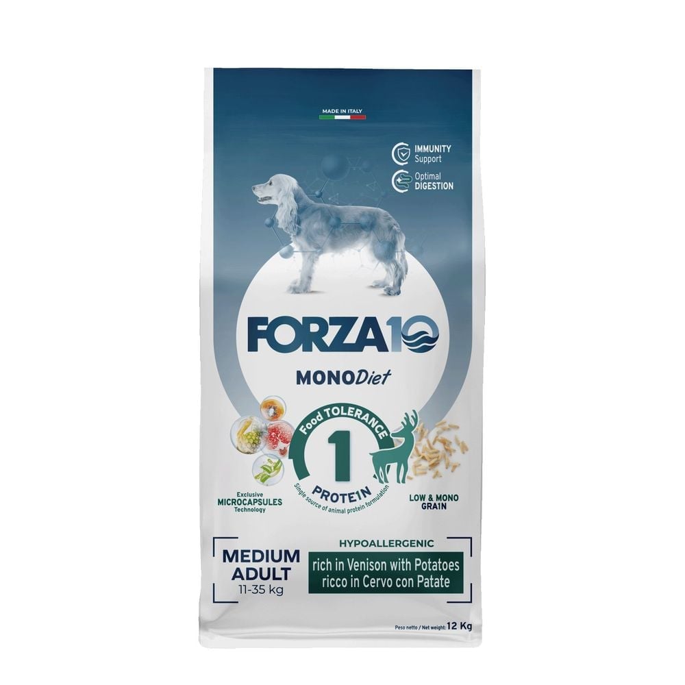 0110012_f10dietmonop-dogmedadu-cerv_patdry12kg_front Forza10 Medium Diet Deer With Potatoes сухой корм для средних собак с олениной и картофелем, 12 кг — изображение 1
